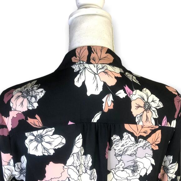 Astr The Label Tie Neck Long Sleeve Blouse Top Size S Black Pink Floral Sheer - Picture 7 of 13